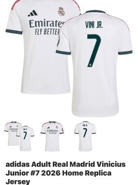 adidas AS Soccer Jersey White with Dark Green Accents Vini JR. #7